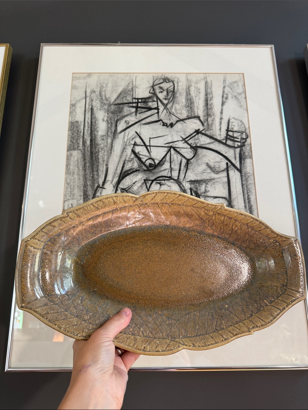 Susan Davar vintage mid-century ceramic leaf-shaped or fish-style console bowl